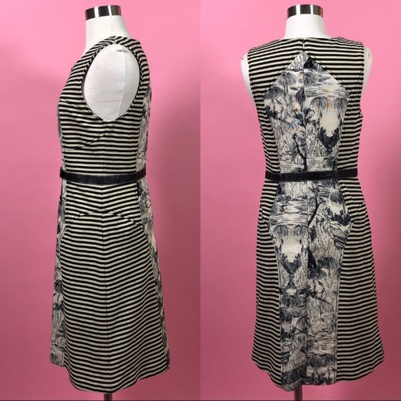 Tracy Reese French toile stripe floral white cream belted sheath-dress 1… - Picture 2 of 9